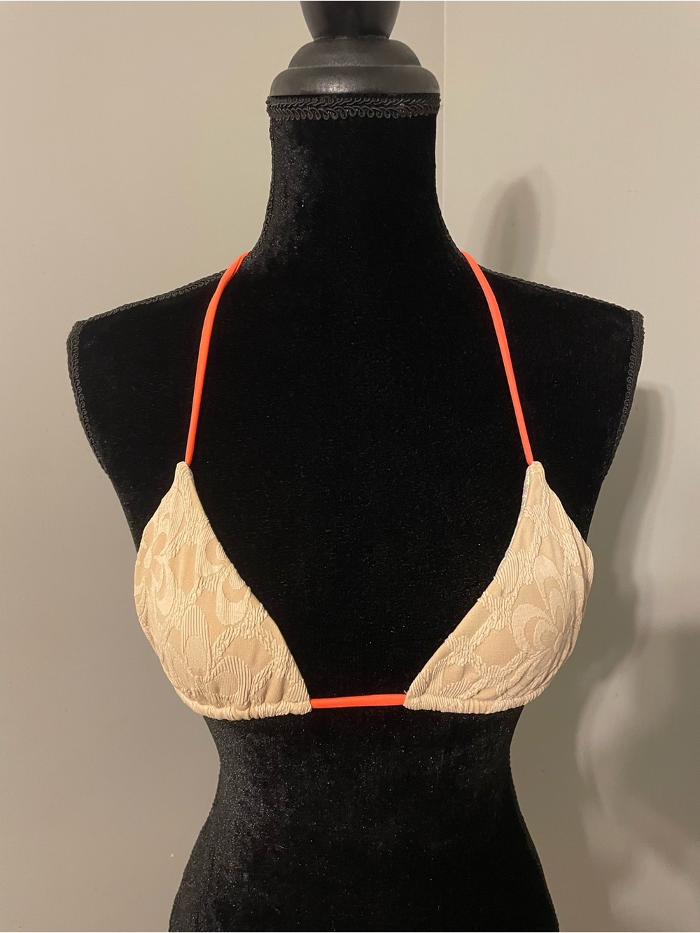 Free People Cream textured floral Triangle Bikini Top with vibrant Straps